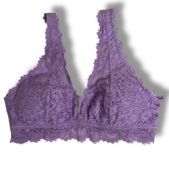 Aerie Purple Lace Bralette Convertible Adjustable Strap Mesh Insert Women Large - Picture 1 of 15